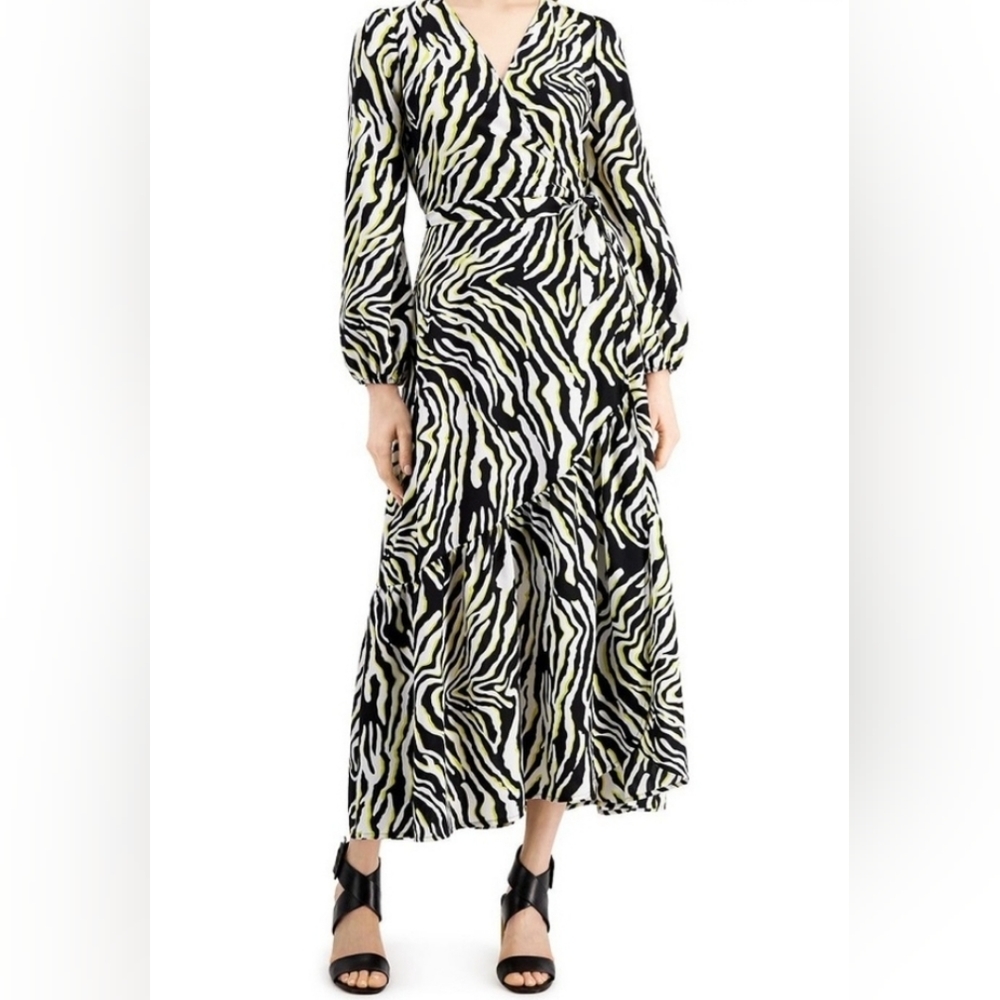 BAR III Women's Zebra-Print Maxi Wrap Dress Size M